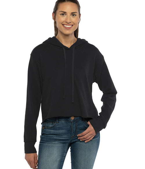 9384 Next Level Apparel Womens Laguna Sueded Raw Edge Crop Hoodie